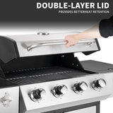 4-Burner Propane Gas Grill with Side Burner, 53,000 BTU BBQ Grill with Enameled Cast Iron Grates and Stainless Steel Cover for Patio and Garden