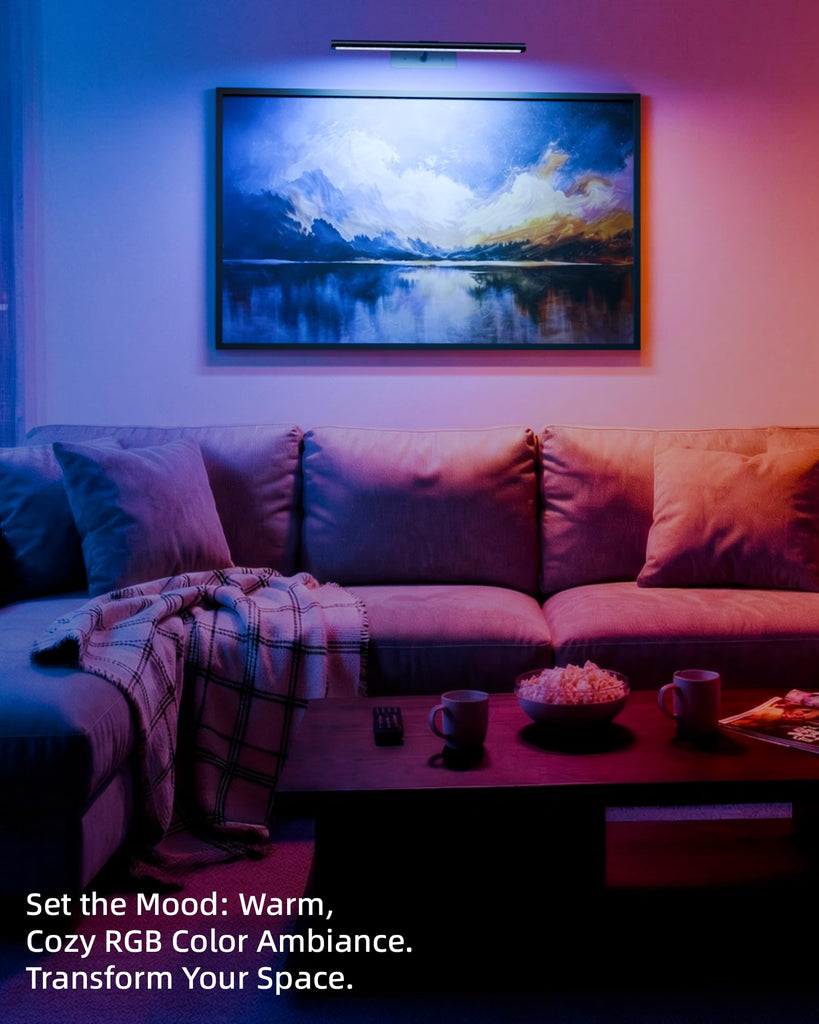 Picture Light for Wall, 4800mAh Rechargeable Wireless Black Lights for Painting, 16In Dimmable Magnetic LED RGB Art