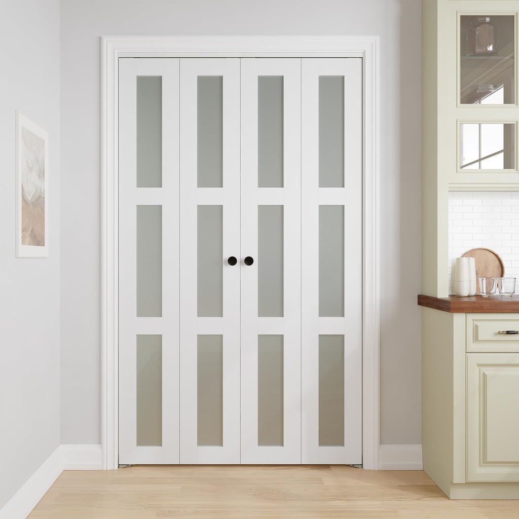 Bifold Doors for 48" x 80" Opening, 3-lite Tempered Frosted Glass
