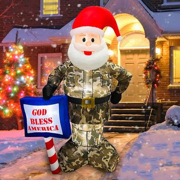 6 FT Christmas Inflatable Santa Claus Wearing Camouflage, LED Lighted Christmas Blow Ups Xmas Yard Outdoor