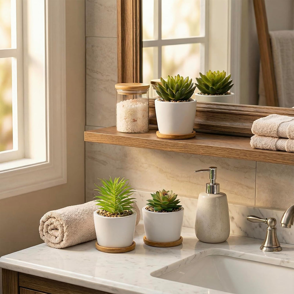 Mini Artificial Succulent Plants in Ceramic Pots, Set of 3