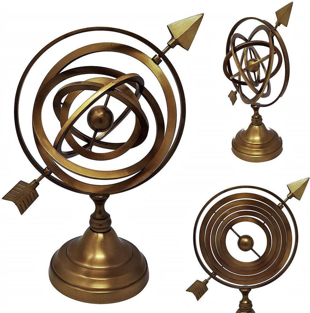 14 inches Large Antique Armillary Sphere Globe Replica Gift; Vintage Table Decor and Gift (Multicolored)