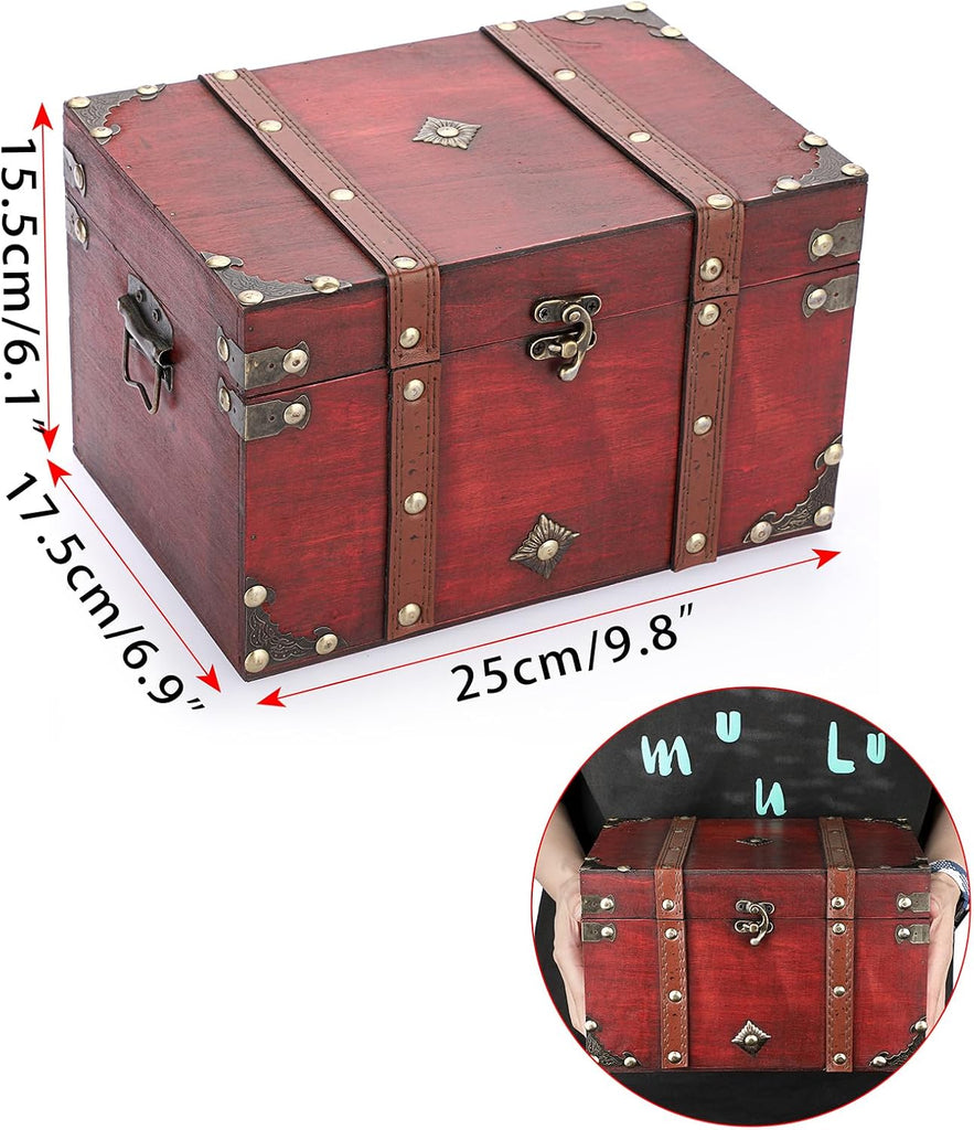 Vintage Treasure Chest, Pirate Keepsakes Box for Gifts, Wooden Storage Box Decorative for Jewelry Pearl Trinkets