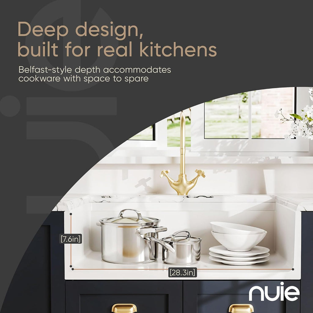 White Kitchen Sink 30 inch Single Bowl Apron Front Farmhouse Sink with Central Drain Position, Fireclay Ceramic
