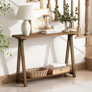 43" Solid Wood Farmhouse Console Table, Natural