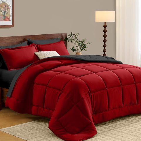 Queen Comforter Set 7 Pieces, Reversible Queen Bed in a Bag with All Season Premium Comforter
