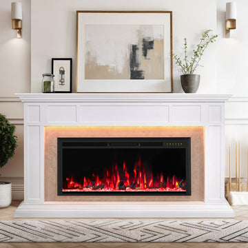 68" Fireplace TV Stand with Grey Marble Finish, Remote & APP Control