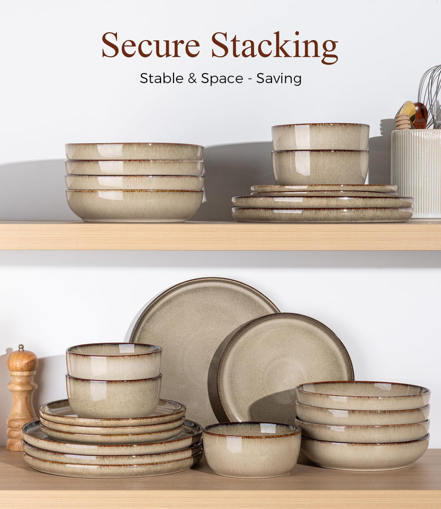 Dinnerware Sets for 6, 24 Pieces Ceramic Plates and Bowls Set