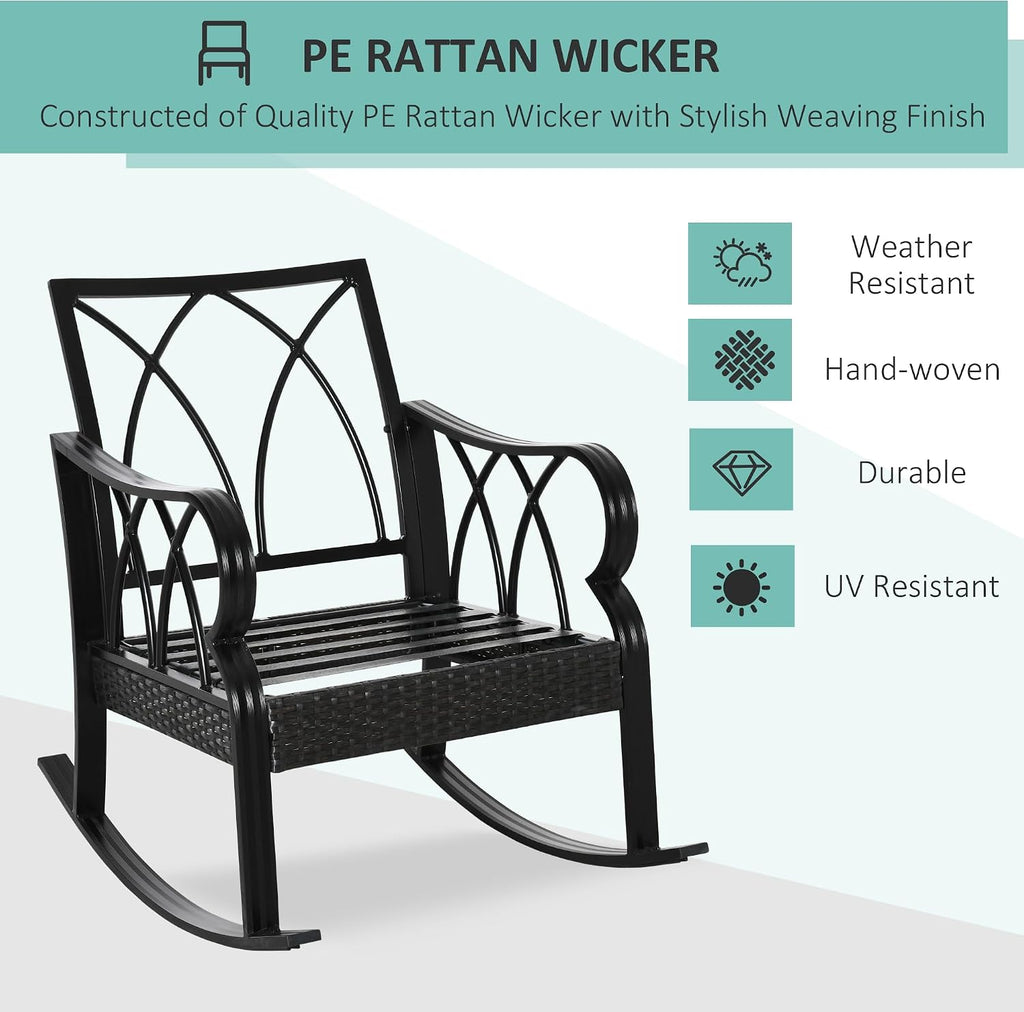 Outdoor Wicker Rocking Chair Padded Cushions Aluminum Khaki | Furniture Rattan Porch Rocker Chair, Armrest, Garden