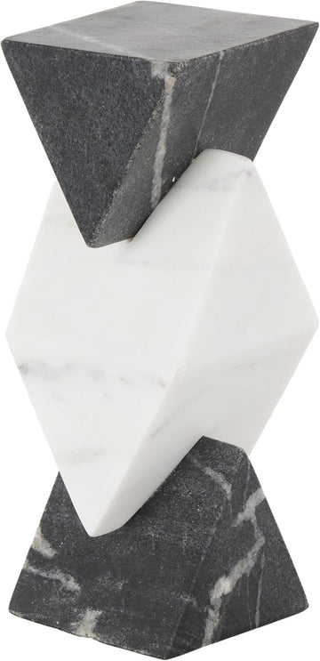 79 Marble Geometric Decorative Sculpture Stacked Pyramid Home Decor Statue with White Diamond Center, Accent Figurine