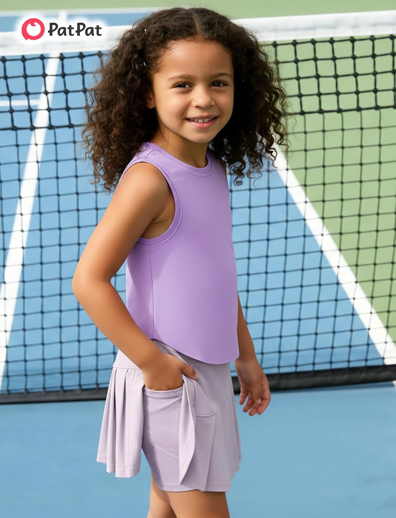 Girls Tennis Skirt Sets Tank Top + Pleated Skort Activewear