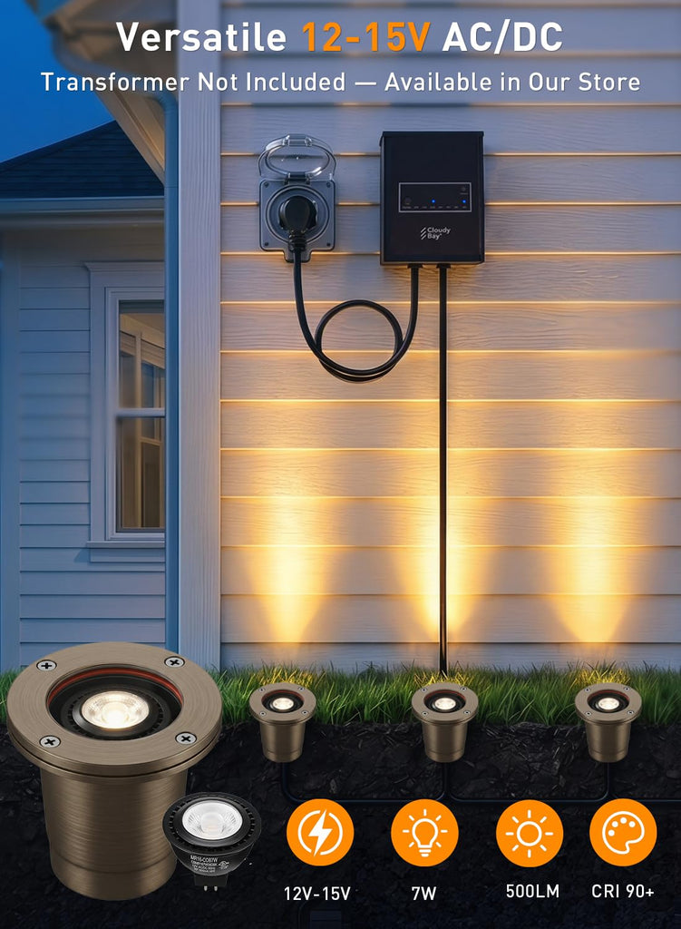 6 Pack] Solid Brass Landscape Well Lights,Outdoor Low Voltage In Ground Light for Deck Pathway with Replaceable 7W