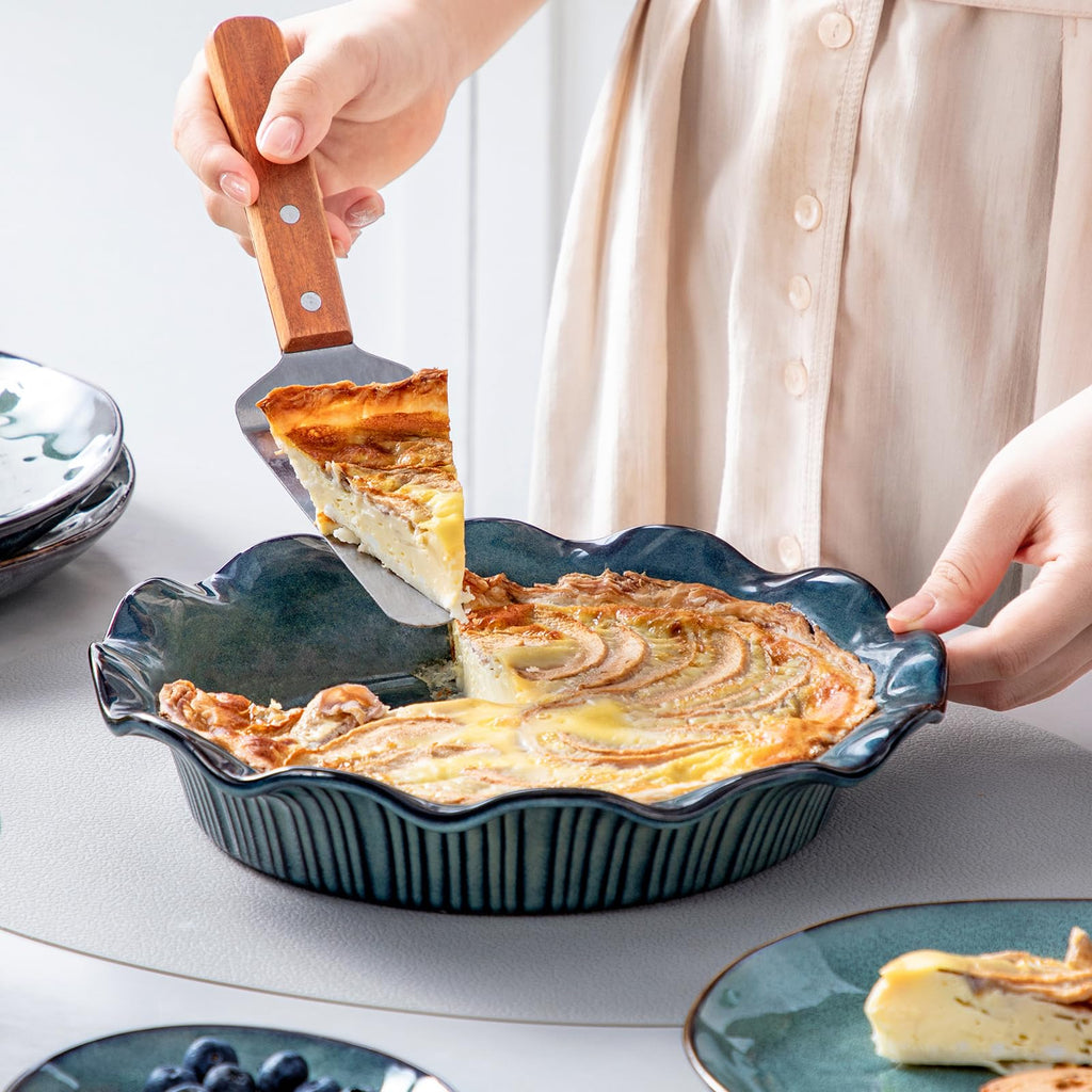 9 Inch Pie Pan for Baking, Ceramic Pie Dish with Ruffled Edge