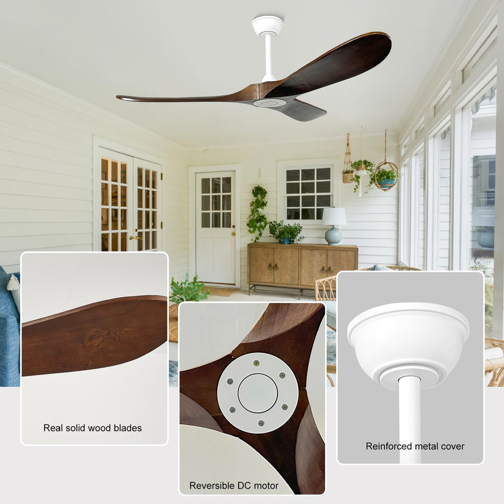 52'' Outdoor Ceiling Fan No Light, 6 Speeds Adjustable with Large Airflow, Quiet Operation, Wood Propeller Ceiling Fan