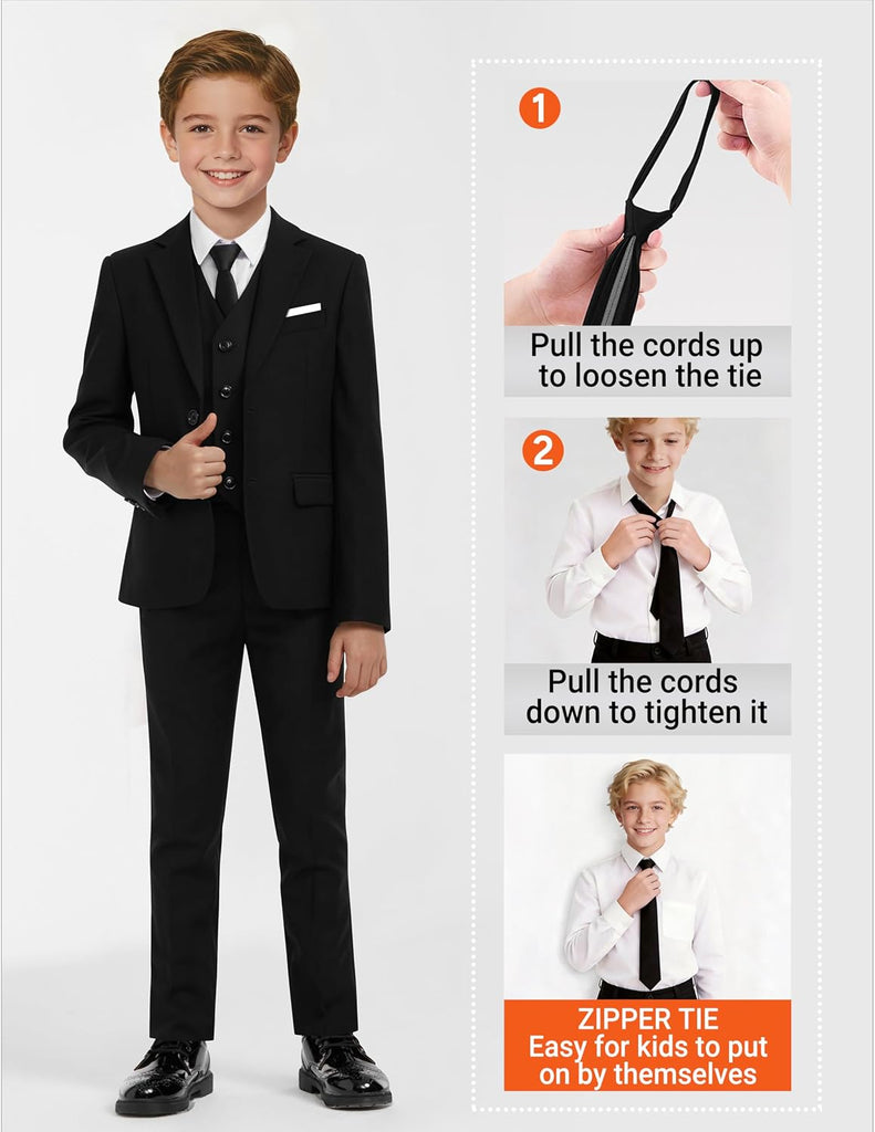 Boys Formal Suit Set, 3 Styling Looks, Adjustable Waist & Suspenders