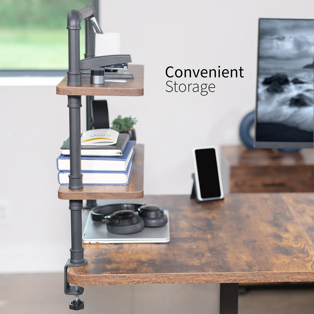 Premium 2-Tier Clamp-on Industrial Pipe Desk Shelf, 24"