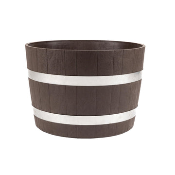 Better Barrel 24-Inch Outdoor Planter, Walnut - Rustic Whiskey Barrel Style Heavy-Duty Resin Pot with Rusting Steel