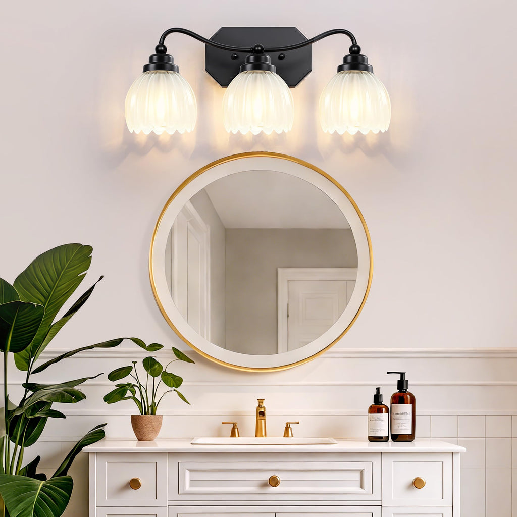 Vintage 3 Light Vanity Lights, Black Matte Antique Finish
