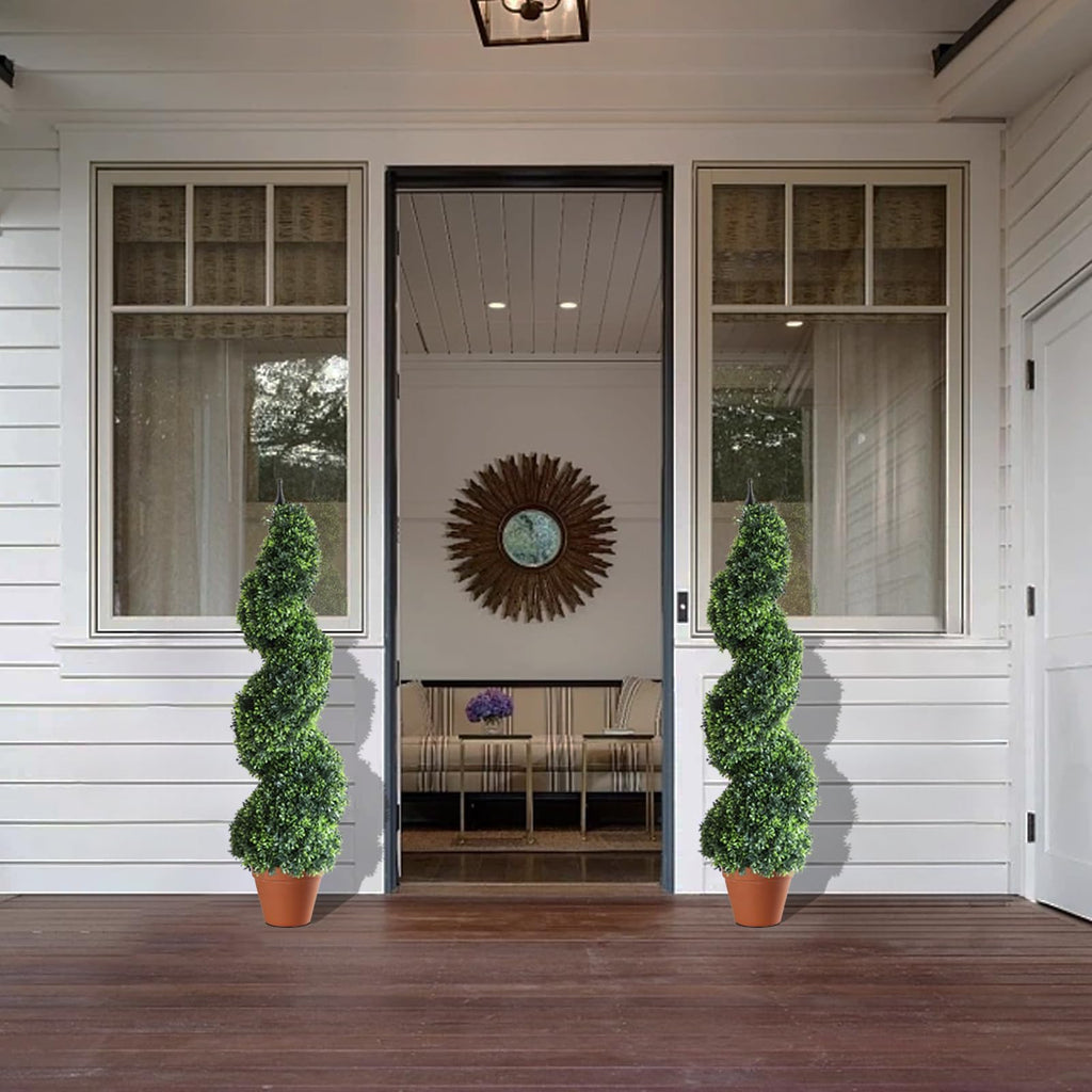 Artificial Topiaries Outdoor Boxwood Trees, Spiral Topiary Tree 3.6 ft(2 Pieces) Faux Topiary Tree Outdoor Feaux