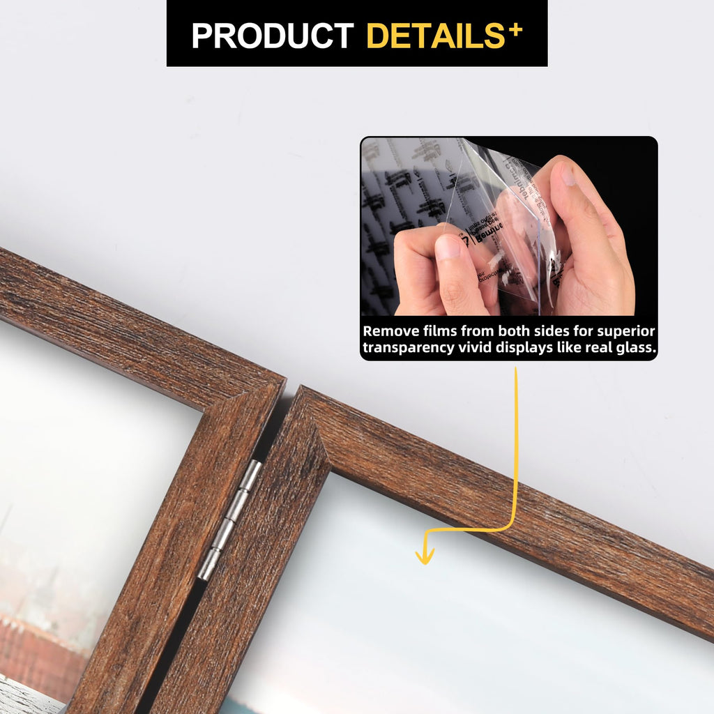 8x10 Double Picture Frame Rustic Wood Wooden Hinged Photo Frame