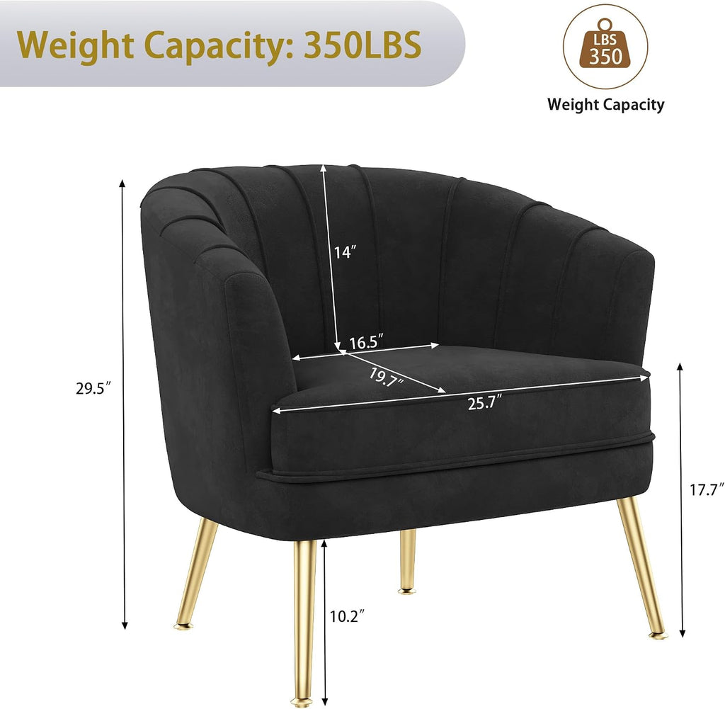 Velvet Accent Chair Set of 2, Upholstered Modern Single Sofa Side Chair,Comfy Barrel Club Living Room Armchair with