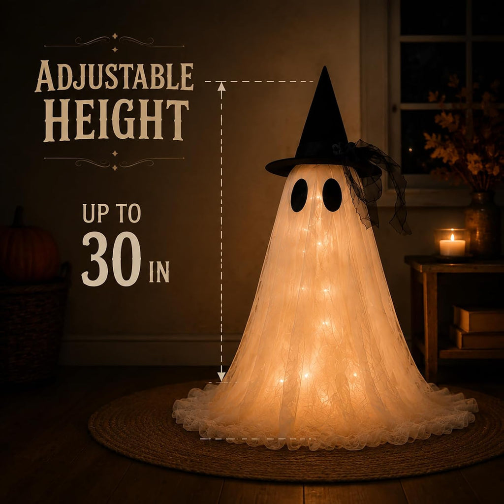 2-Pack Halloween Ghost Decor Set, USB Powered w/Remote Lights - Set of 2