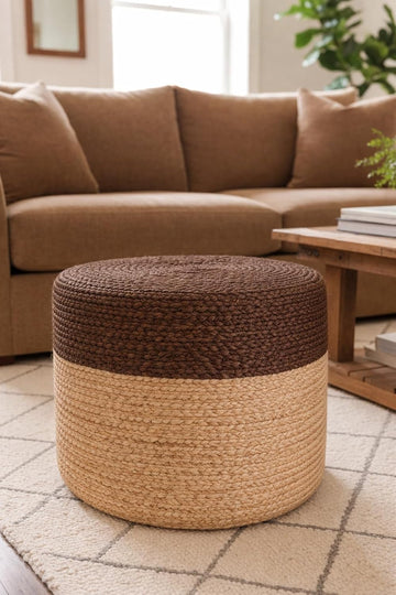 Pouf Ottoman 100% Jute Pouffe Natural Brown (18"x18"x12") | Hand Knitted Traditional Cord Boho Ottoman Jute Braided