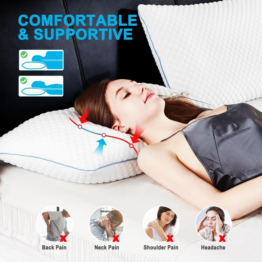 Cooling Shredded Memory Foam Bed Pillows, Standard Size, 4 Pack, 20 x 26 in | Adjustable Firm, Supportive