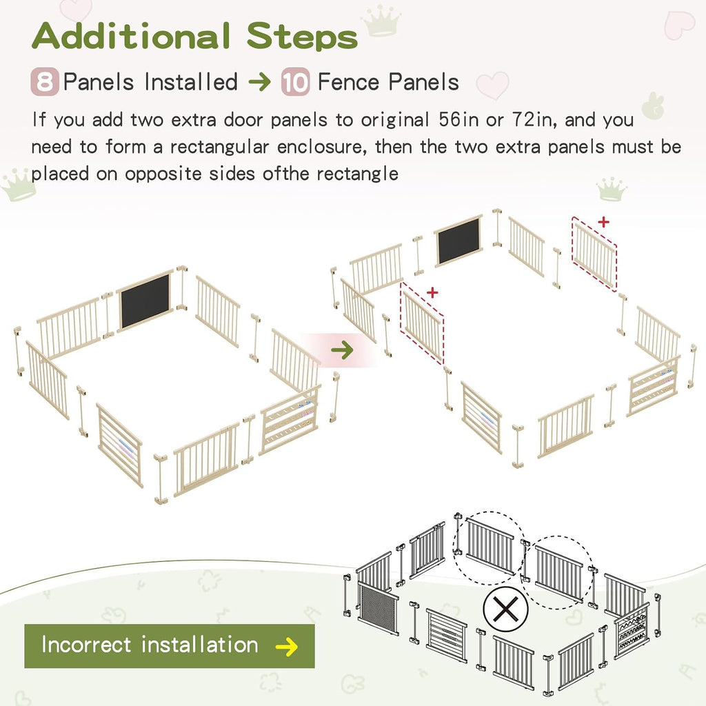 95x64in Foldable Wooden Baby Playpen with Gate, Child Safety Lock, CPC Certified Play Yard with Suction Cups