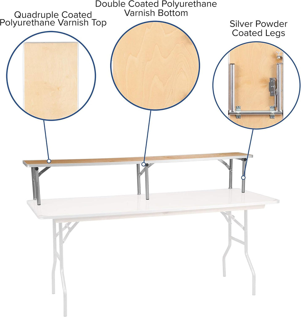 6 Foot (72" x 12") Birchwood Bar Top Buffet Riser with Silver Folding Legs