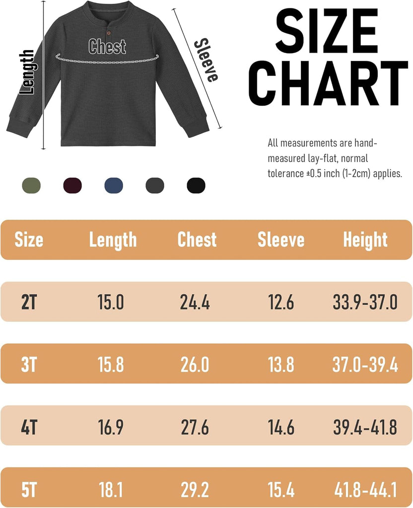 5 Pack Toddler Boys Long Sleeve Henley Shirts Waffle Thermal Tops Casual Toddler Long Sleeve Shirt for Kids