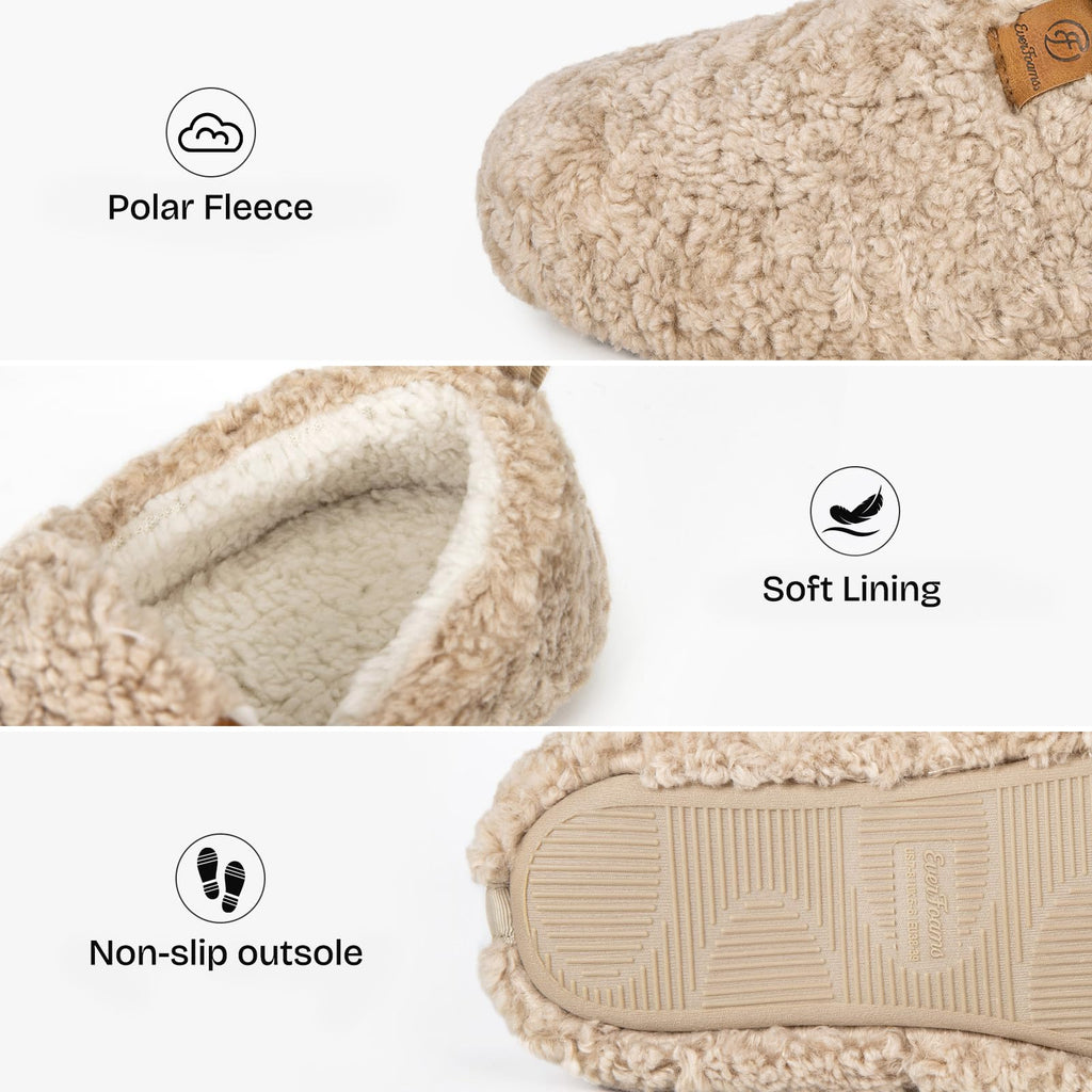 Women's Soft Curly Memory Foam Slippers Khaki, 7-8 US