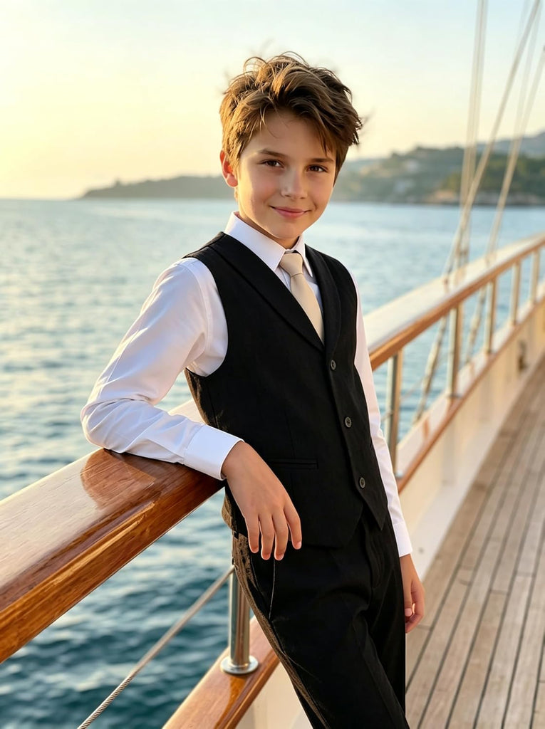 Boys Linen Suit 4 Pcs Beach Summer Outfit Boy Formal Dress Vest Pants