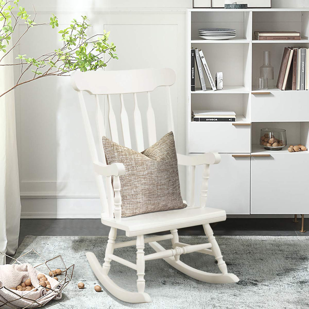Indoor & Outdoor Wood Rocking Chair, Patio Rocking Chair, White