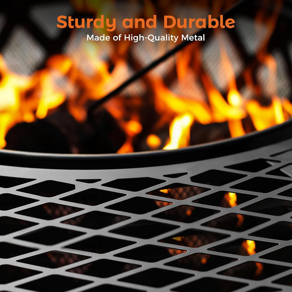 Fire Pit with Poker, 40 inch Outdoor Fire Pit Patio, Wood Burning Firepits for Outside with Grill