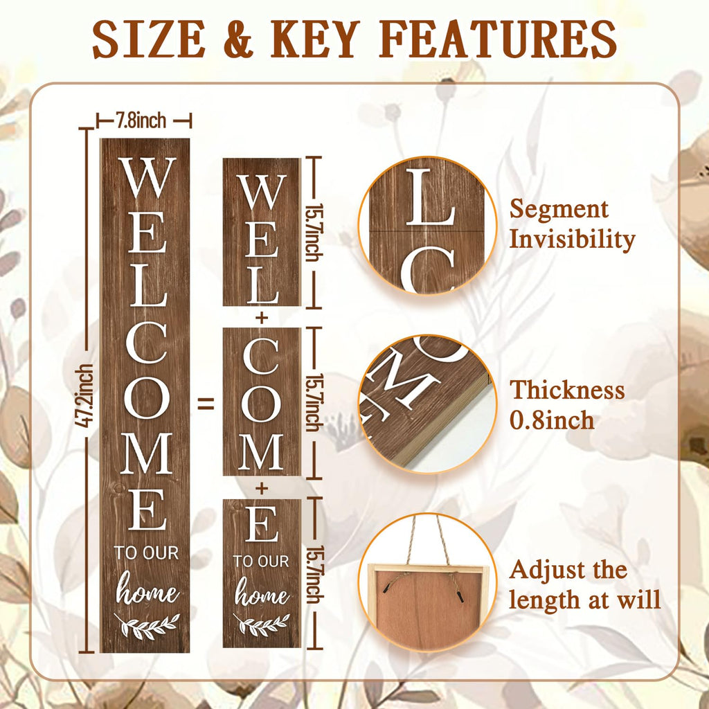 Fall Welcome Sign for Front Door, 47'' Brown Wooden Porch Sign Large Warm Greeting Door Sign Farmhouse Vertical Porch