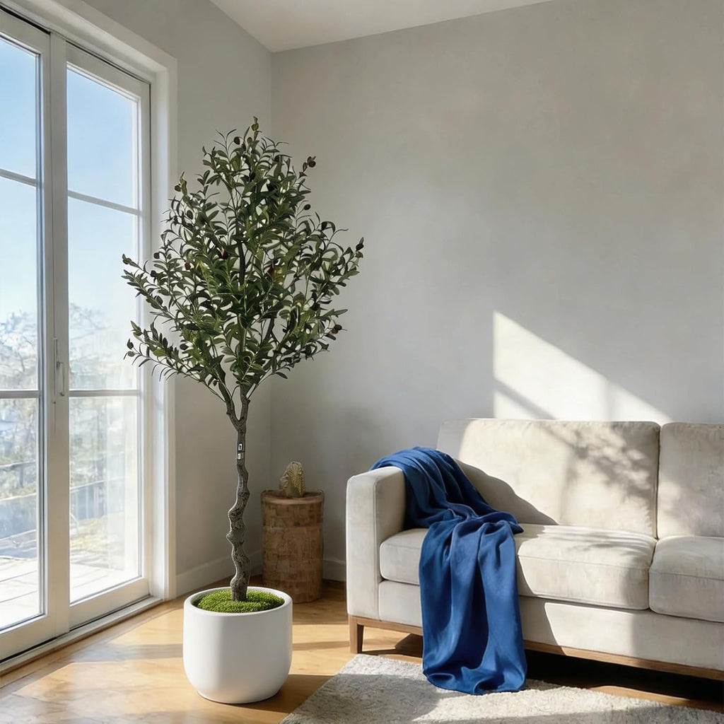 6FT Artificial Olive Tree, Faux Olive Tree for Modern Boho Home Decor, Fake Olive Tree with Realistic Leaves &