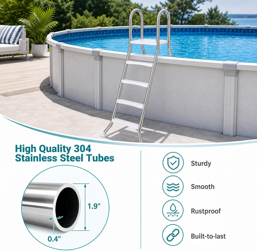 Above Ground Swimming Pool Ladder | 75.6 Inch | Heavy Duty Steel Frame | 440lbs Capacity | for Up to 55" Wall Height