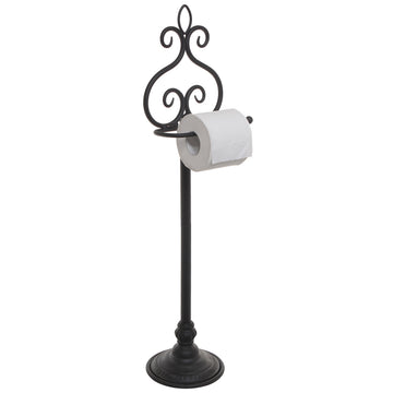 Black Metal Freestanding Toilet Paper Holder Scrollwork Stand