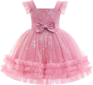 Baby Girl Flutter Sleeve Butterfly 1st 2nd 3rd Birthday Outfits Toddler Pageant Ball Gown Easter Formal Wedding Dress