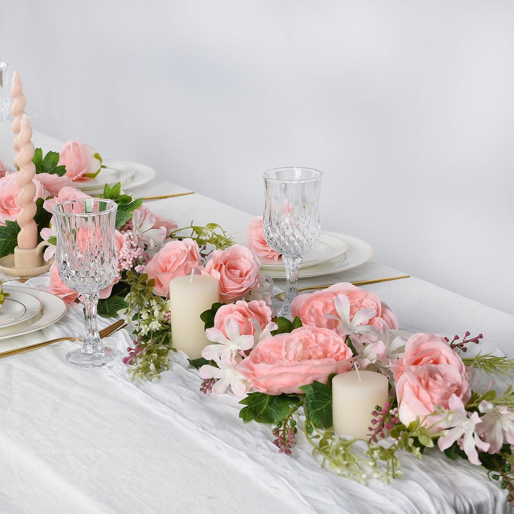 Artificial Peony Flower Garland - Silk Peony Garland with Pink Flowers for Wedding Party Table - Set of 12