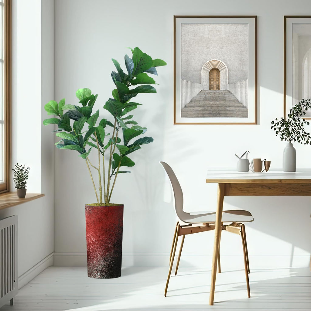 Artificial Tree in Modern Planter, Fake Ficus Lyrata Silk Tree for Indoor and Outdoor Home Decoration - 66" Overall