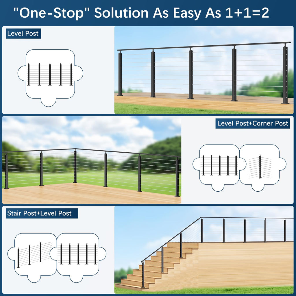 16-20FT Modular Cable Railing Kit 36", 5 Level Railing Post System