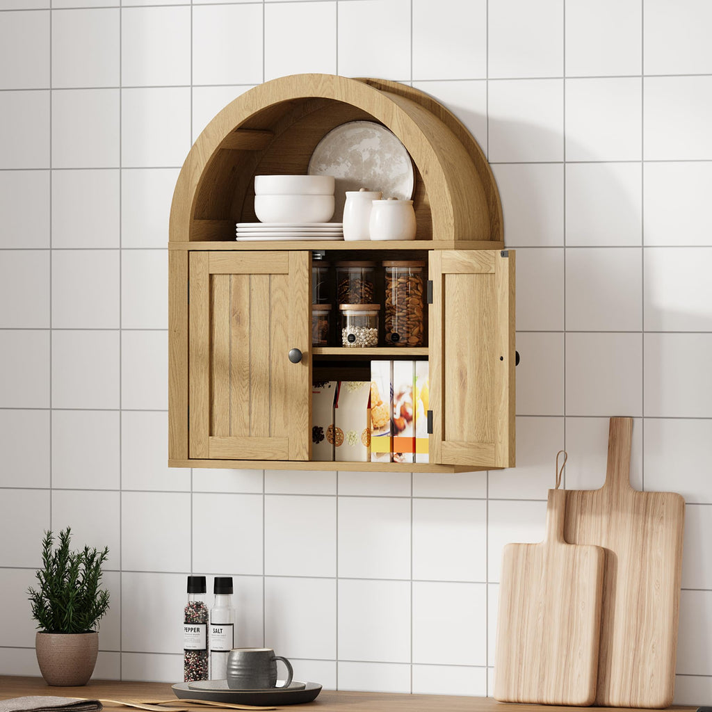 Arched Wall Cabinet, Double Door Medicine Cabinet with Shelf