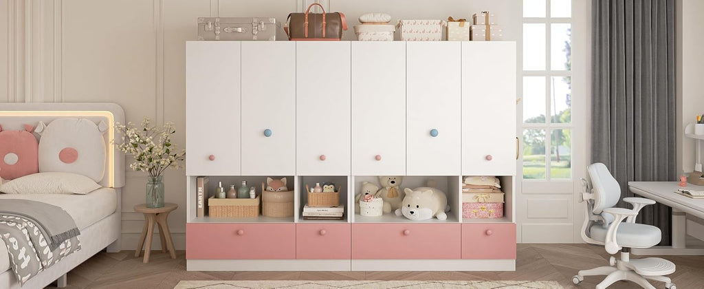 White Armoire Wardrobe Closet with Hanging Rod - Freestanding 3-Door Wooden Wardrobe Cabinet Closet Armoires
