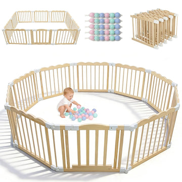 Foldable Wooden Playpen for Babies and Toddlers, Pre-Assembled Baby Playpen, Solid Wood Indoor Play Yard, Large Baby