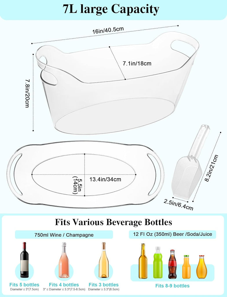 7L Ice Buckets for Parties, 2-Pack Clear Acrylic Champagne Bucket - Set of 2