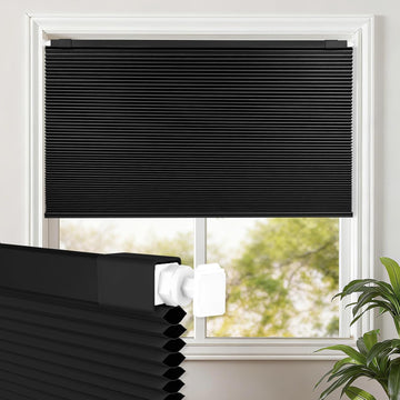 Cordless Blackout Cellular Shades, 16" W x 36" H, Black Gray, Custom Size Honeycomb Blinds for Windows, No Drill No