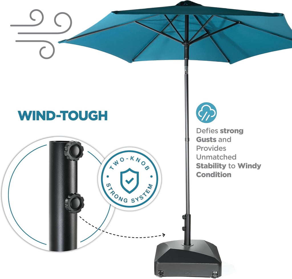 Umbrella Base - Fillable Umbrella Pole Holder 2 Knobs, with Heavy Duty Windproof Design . 4 Wheels, 2 Locks - Black