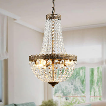 4 Lights French Empire Mini Crystal Chandelier Farmhouse Pendant Lighting, Bronze Finish Ceiling Light Fixture for Dining Room Bedroom Foyer Living Room, W12.6 x H19.7 A108-B0BP5Y32D1